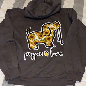 Gray Hoodie with Sunflower Dog Design